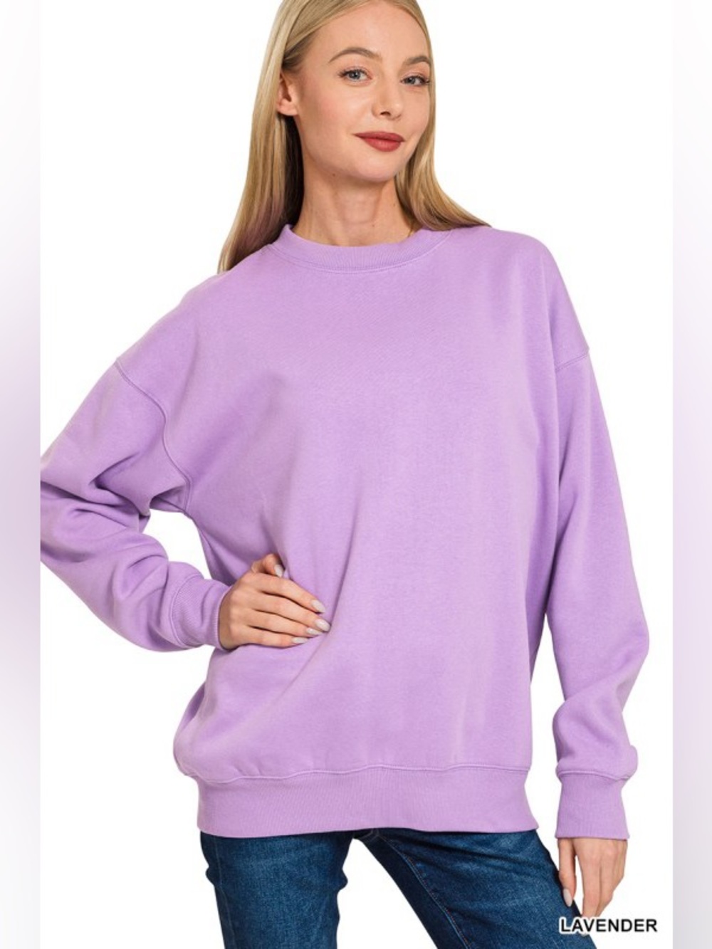 NWT Zenana Lavender Fleece Crewneck Pullover Sweatshirt Super Soft
